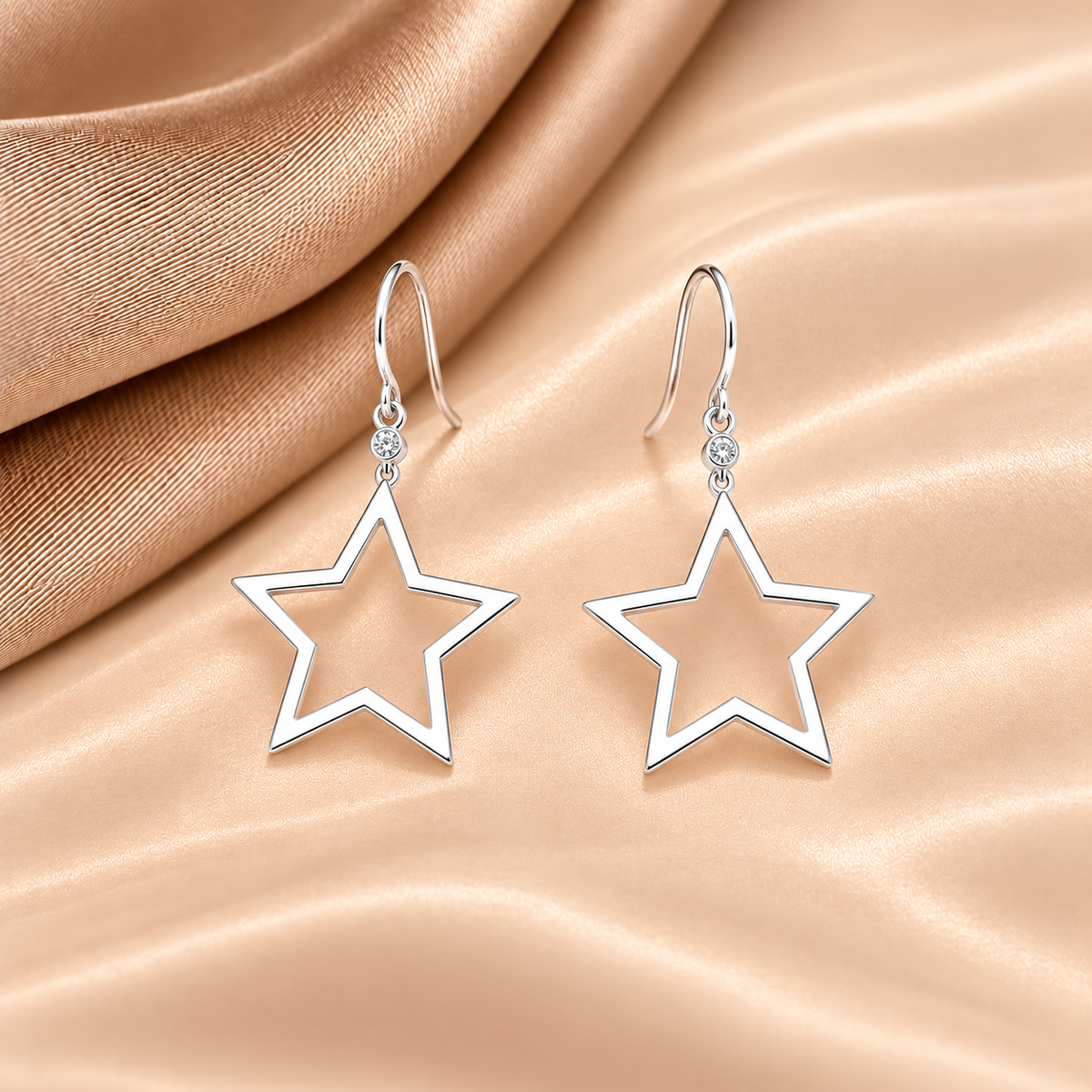 Sterling Silver Open Star Drop Earrings