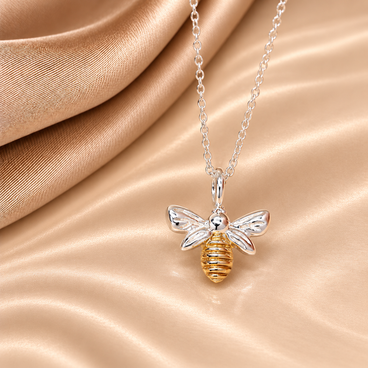 Sterling Silver & Gold Bee Pendant Necklace | Two-Tone Bumblebee Jewellery