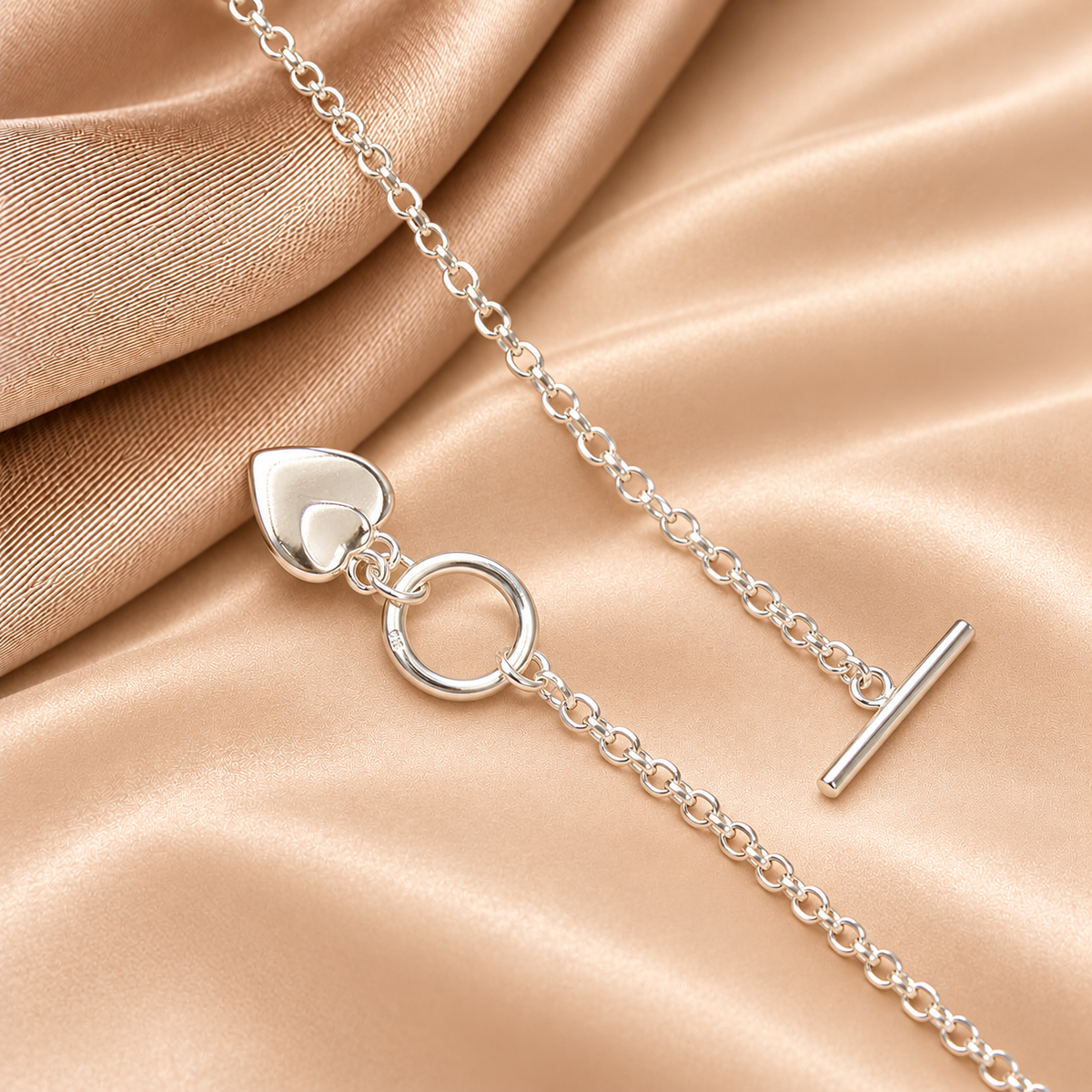 Sterling Silver Double Heart Toggle Necklace