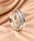 Sterling Silver Multi-Band Spinner Ring – Beaded & Twisted Design
