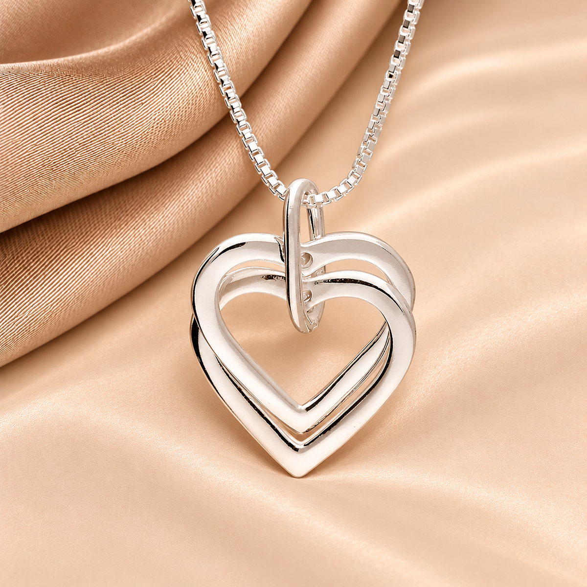 Sterling Silver Double Heart Pendant Necklace – Timeless Love