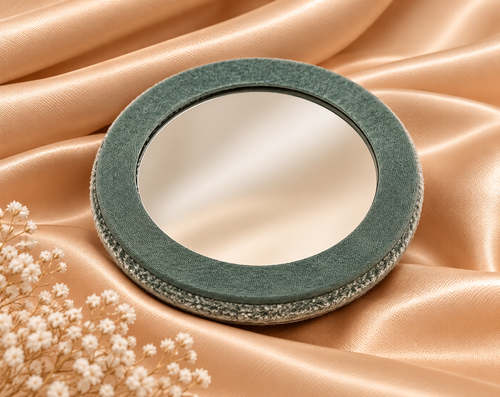 Highland Cow Embroidered Compact Mirror – Sage Green Velvet