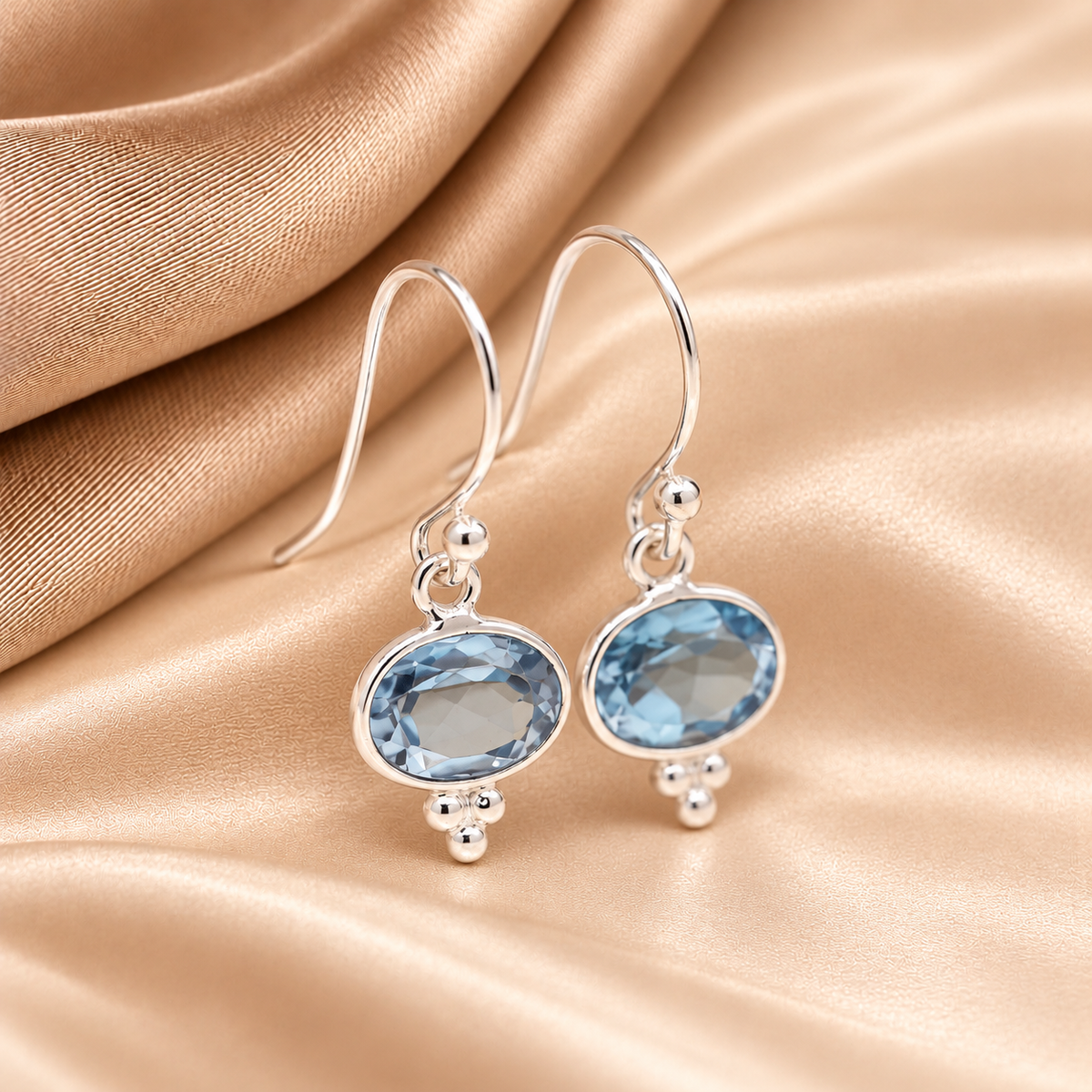 Sterling Silver Pale Blue Topaz Drop Earrings