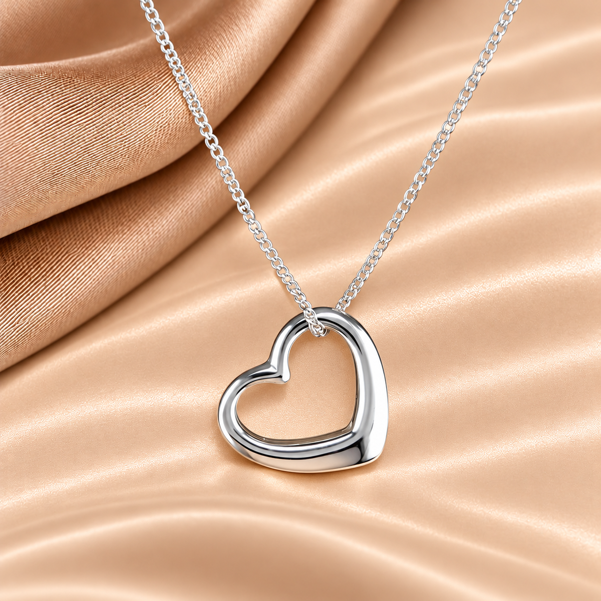 Sterling Silver Open Heart Pendant Necklace