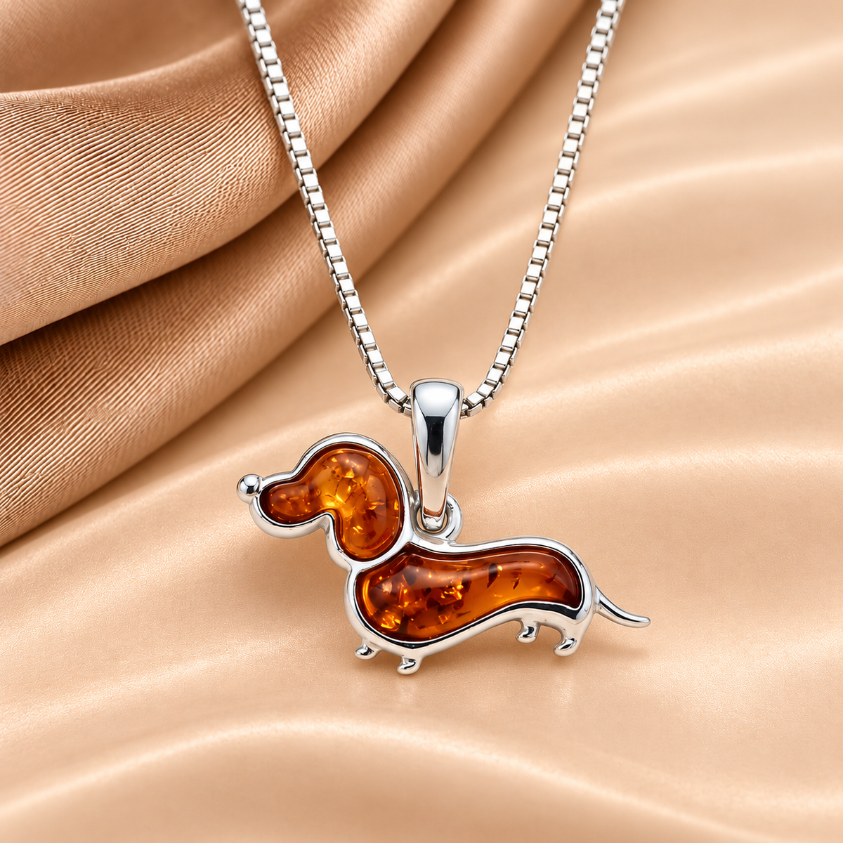 Sterling Silver Amber Dachshund Dog Necklace